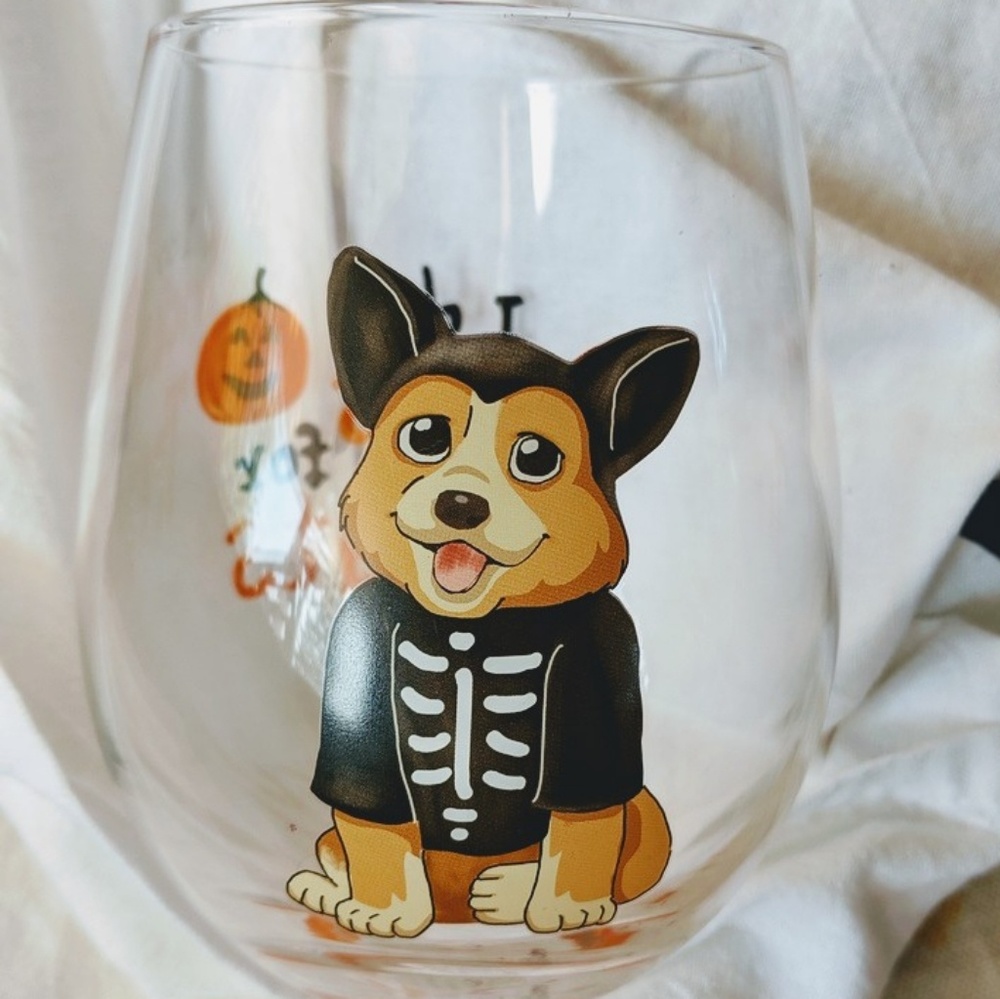 PAIR OF CORGI STEMLESS WINE GLASSES